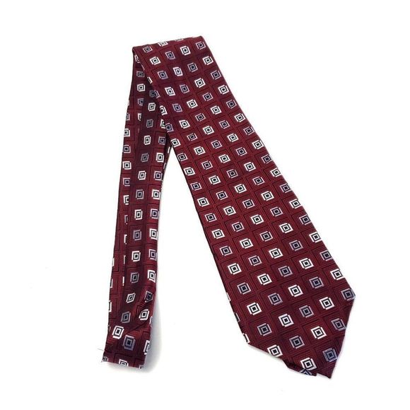 Stafford Red Geometric Woven Wide‎ Silk Tie - Picture 6 of 6